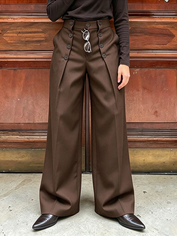 Men's Vintage Dandy Art Exhibition Double-Breasted Button High-Waist Wide-Leg Pant SKUL86024