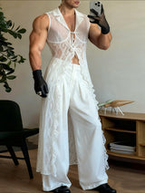 Men's Sheer Lace Patchwork Sleeveless Cardigan SKUL38958