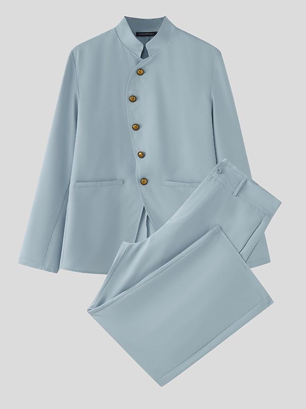Men's Irregular Placket Stand Collar Two Pieces Outfit SKUL39700