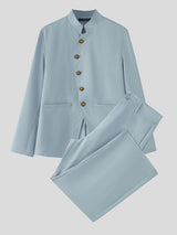 Men's Irregular Placket Stand Collar Two Pieces Outfit SKUL39700