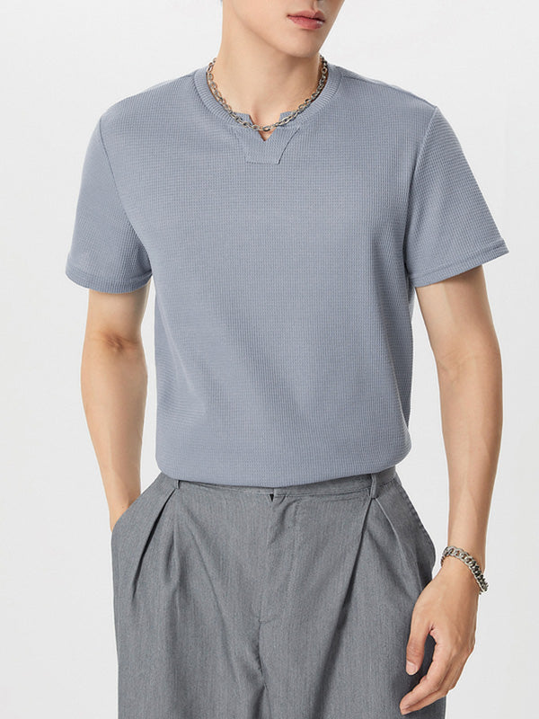 Mens Solid Short Sleeve Notch Neck T-shirt SKUK02867