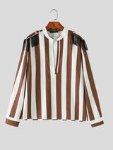 Men's Retro Theatrical Deep-V Fringe Epaulet Bold Striped Shirt SKUL79523