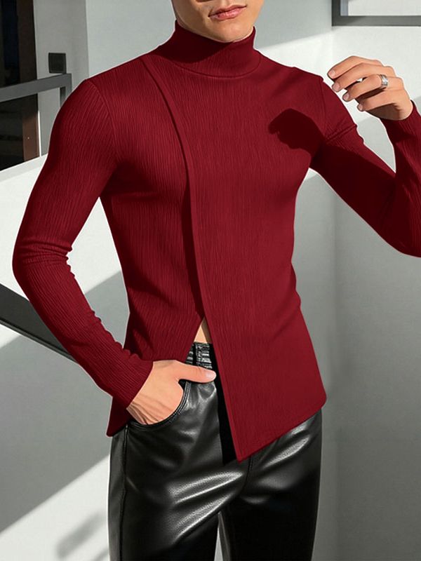 Men's Solid Color Textured Long Sleeve T-Shirt SKUL39015