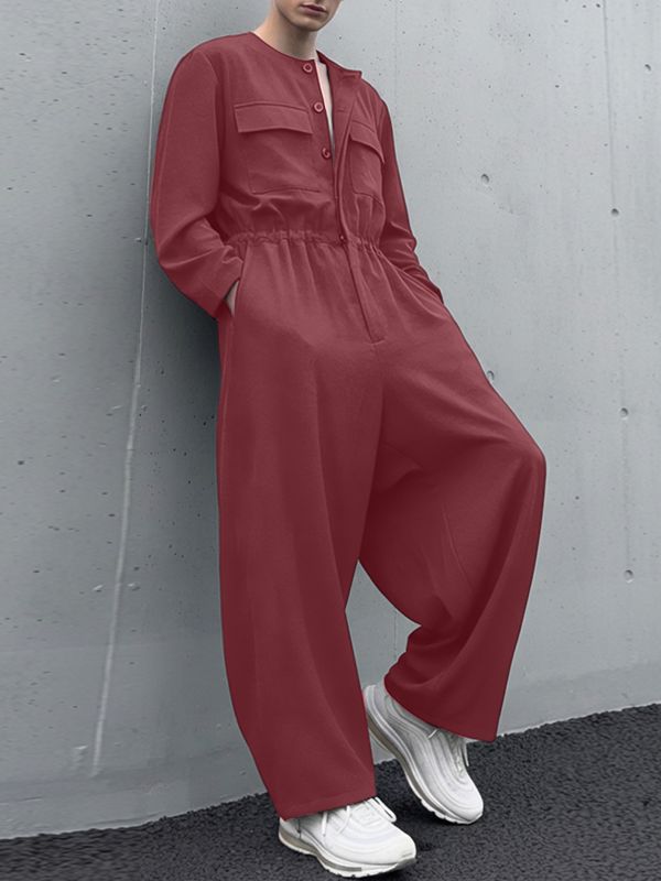 Men's 3D Pocket Loose Long Sleeve Jumpsuit SKUL50058
