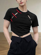 Men's Asymmetrical Color Pop Pointed Hem Cropped T-shirt SKUL60270