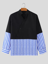 Mens Striped Contrast Stand Collar Long-Sleeve Shirt SKUK99045