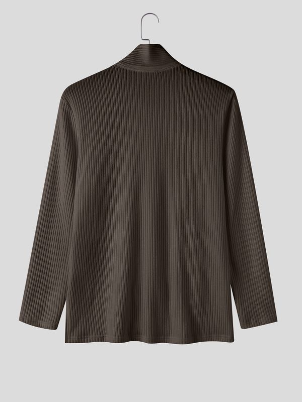 Men's Early Autumn High Street Ribbed Knit Built-in Scarf Long Sleeve Tie Neck Pullover SKUL79682