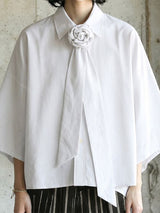 Men's Romantic Avant-Garde Rose Brooch Wide Tie Neck Half Sleeve Shirt SKUL64070