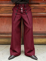 Men's Avant-Garde Pinstripe High-Waist Sailor Button Wide-Leg Pant SKUL63132
