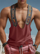 Men's Minimalist Ethnic Print Low Neck Tank SKUL14082