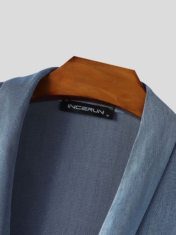 Men's Asymmetrical Placket Lace Up Cinched Waist Long Sleeve Shirt SKUL44020