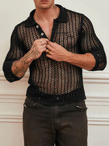 Mens Hollow Mesh See-Through Long Sleeve Shirt SKUK97834