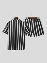 Mens Striped Casual Short Sleeve Two Pieces Outfits SKUK55973