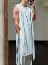 Men's Avant-Garde Asymmetrical Draped Longline Sleeveless Shirt SKUL62084