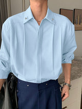 Men's Early Autumn Urban Casual Front Pleat Loose Fit Long Sleeve Turn-Down Collar Shirt SKUL78144