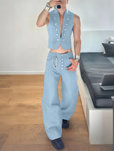 Men's Textured Cropped Casual Two Pieces Outfit SKUL23720