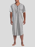 Mens Striped Half Button Cotton Sleep Robe SKUF51094