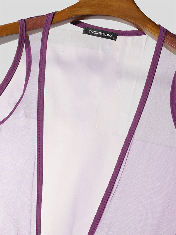 Mens Solid Color Sheer Mesh Jumpsuit SKUL11900