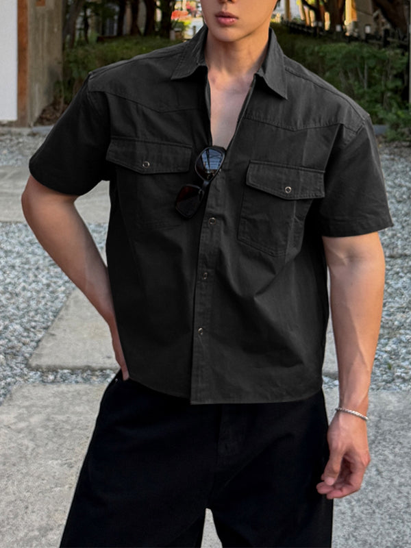 Men's American Vintage Western Utility Drop-Shoulder Short Sleeve Shirt SKUL75797