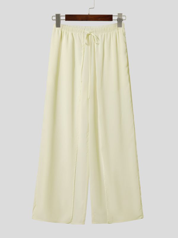 Men's Bohemian Beach Chiffon Asymmetric Split Overlap Wide Leg Pant SKUL70256