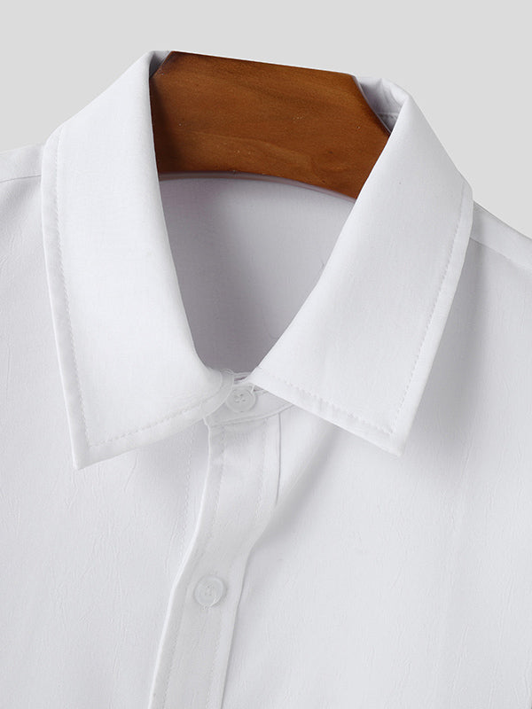 Mens Solid Color Lace-Up Patchwork Short Sleeve Shirt SKUL07812