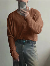 Men's Solid Color Textured Long Sleeve T-Shirt SKUL30550