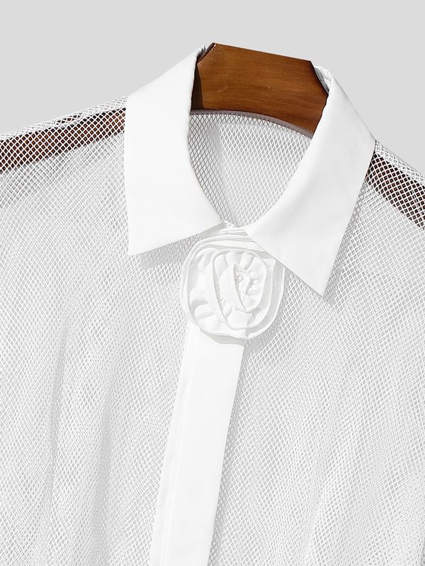 Men's Avant-Garde Cropped Sheer Mesh Short Sleeve Shirt SKUL56244