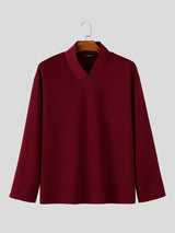Men's Clean Fit Quiet Luxury Overlap Cross V-Neck Textured Waffle Knit Long Sleeve V-Neck Sweater SKUL82442