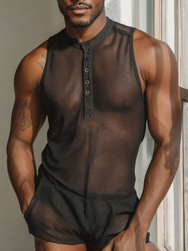 Men's Sheer Mesh Sleeveless Bodysuit SKUL18668