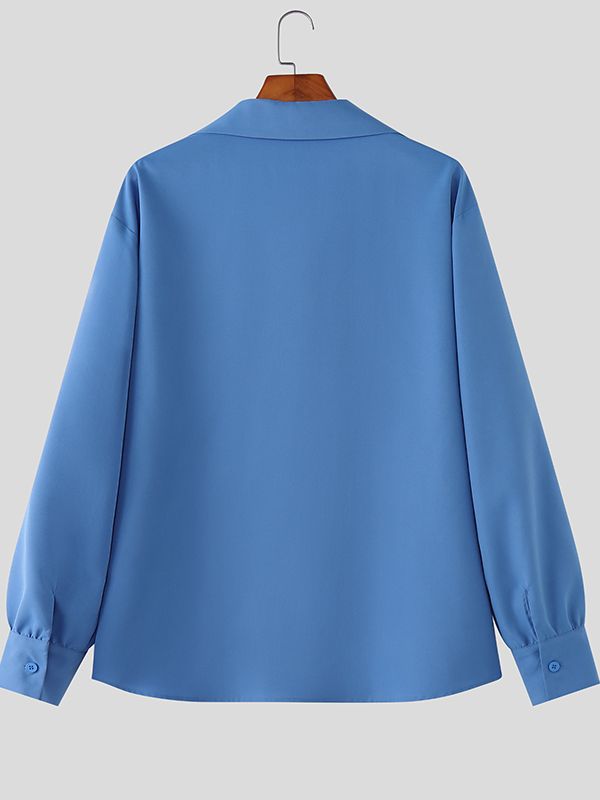 Men's Solid Color Asymmetrical Lapel Long Sleeve Shirt SKUL45983