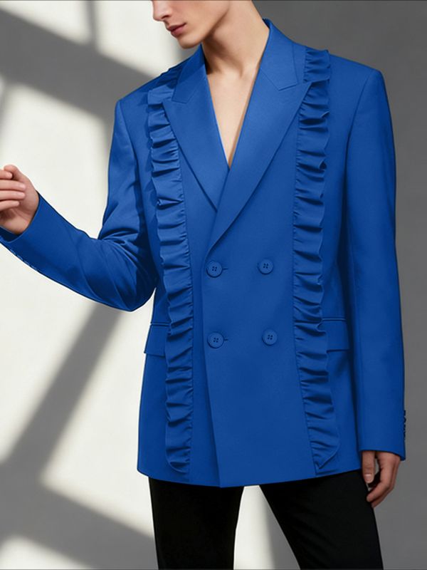 Men's French Ruffle Patchwork Long Sleeve Blazer SKUL43666