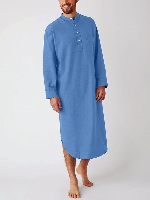 Mens Soft Casual Solid Color Long Sleeve Robe SKUF36831