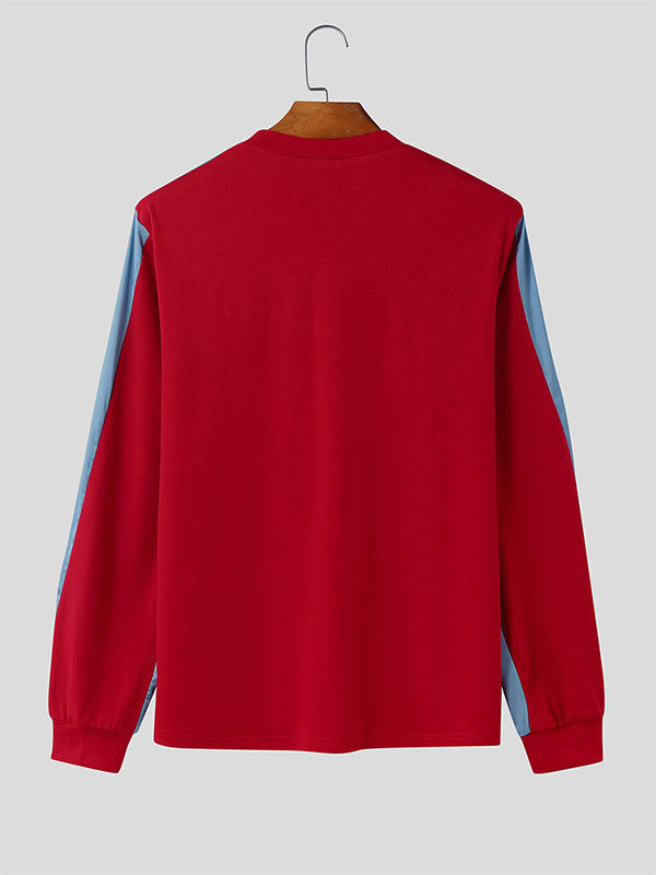 Mens Bowknot Patchwork Long-Sleeve T-Shirt SKUK92859