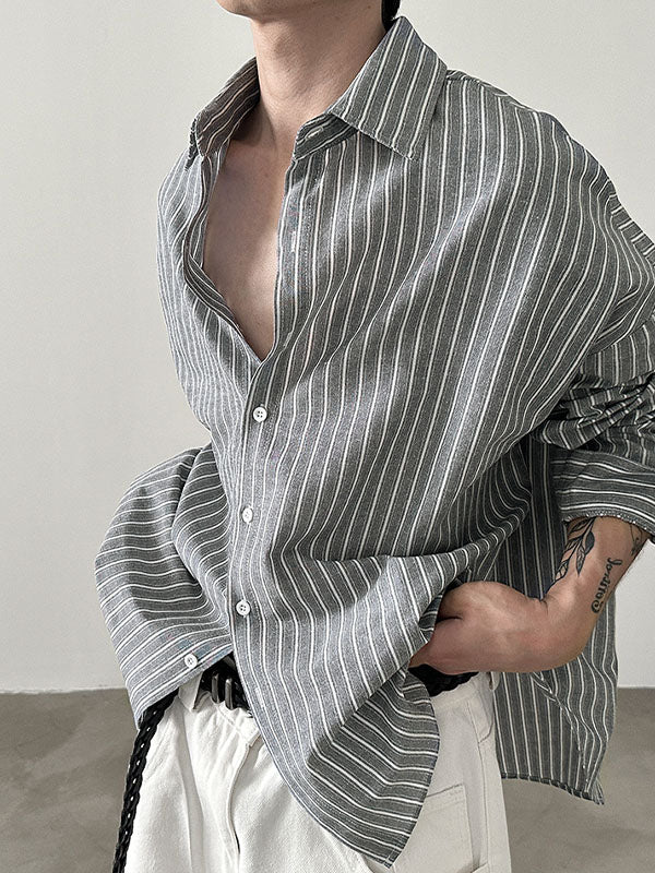 Mens Striped Loose Long Sleeve Shirt SKUL03654