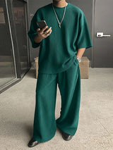 Men's Solid Color Pleated Design Casual Two Pieces Outfit SKUL53146