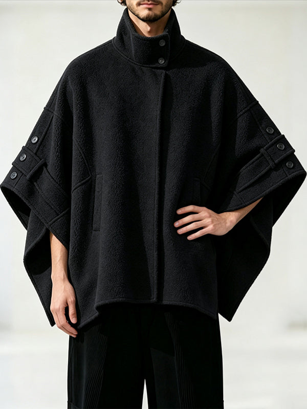 Men's Chill Relaxed Winter Travel Faux Shearling High Stand Collar Kimono Sleeve Cape SKUL84061