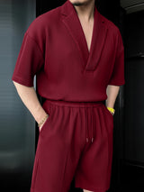 Men's Solid Color Textured Two Pieces Outfit SKUL50576