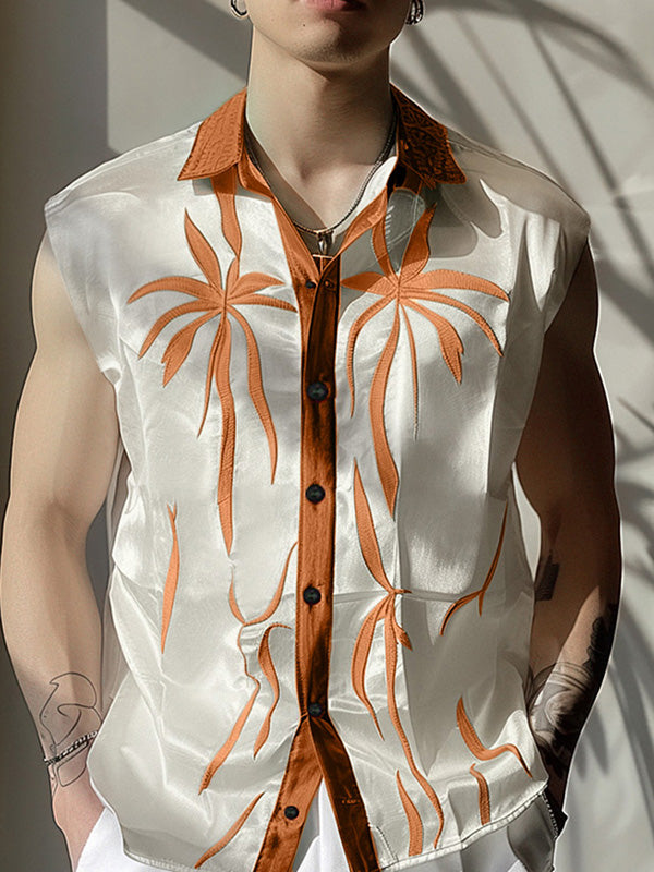 Mens Palm Tree Print Contrast Collar Shirt SKUK70271