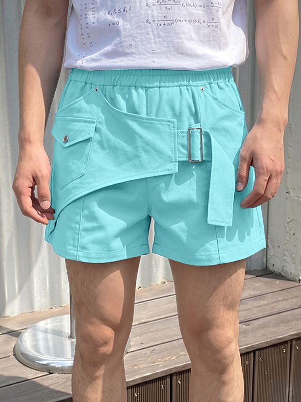 Men's Avant-Garde Deconstructed Asymmetric Overlay Utility Short SKUL72443