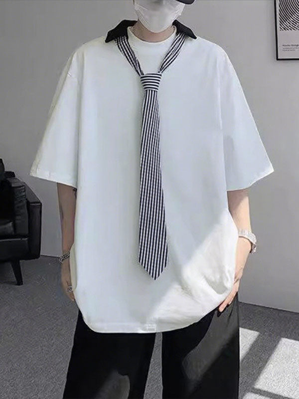 Mens Plaid Tie Contrast Color Short Sleeve T-Shirt SKUL20179