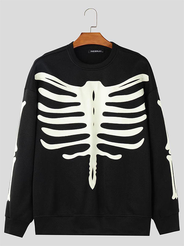 Mens Skeleton Print Color-Block Long-Sleeve Hoodie SKUK84504