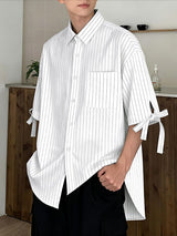 Men's Bow Tie Striped Half Sleeve Shirt SKUL39909