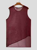 Men's Sexy Avant-Garde Asymmetric Hem Sheer Mesh Longline Sleeveless Tank SKUL66052