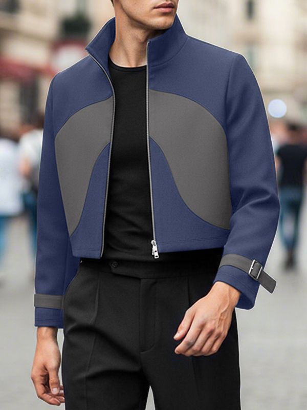 Men's Contrast Color Cropped Long Sleeve Jacket SKUL47891