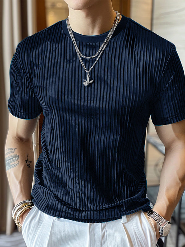 Mens Striped Round Neck Short Sleeve T-Shirt SKUK67995