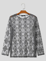 Mens Lace See Through Long Sleeve T-Shirt SKUK46278