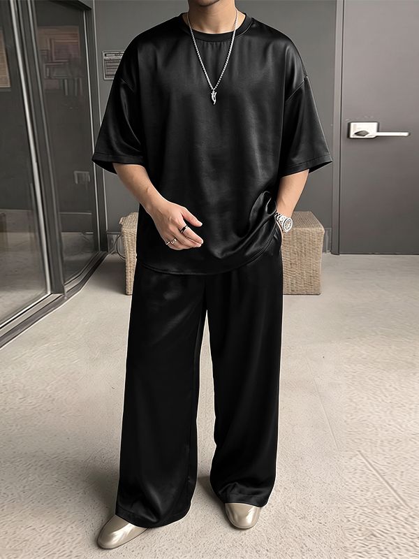 Men's Casual Elevated Satin Oversized Two Pieces Outfit SKUL79216