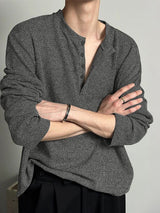 Men's Texture Half Placket Long Sleeve T-Shirt SKUL34228