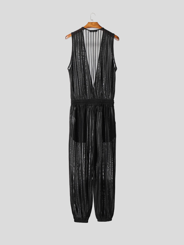 Men's Solid Sheer Casual Jumpsuit SKUL21184