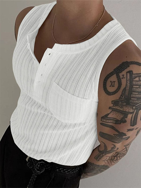 Men's Solid Color Knit Texture Casual Tank SKUL17865